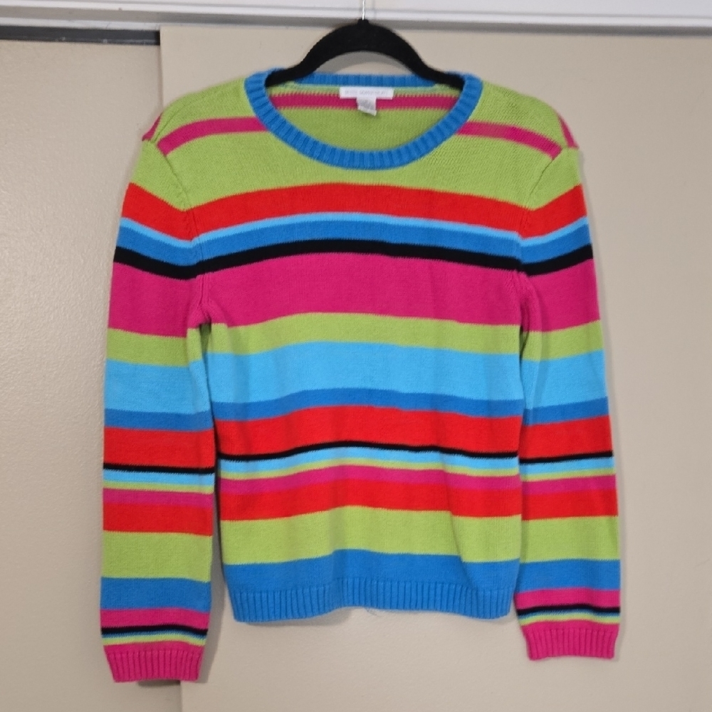 Petite Sophisticate Vintage Striped Crew Neck Sweater Size Medium Petite